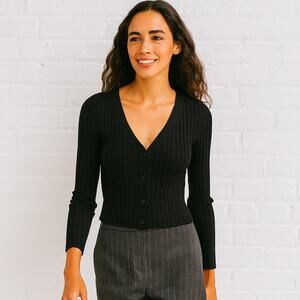 SABLYN Cropped Cashmere Ribbed Cardigan top in Black size XS